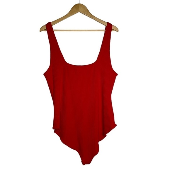 Mara Hoffman Square Neck Percy Red Ribbed Bodysuit 2X - Picture 8 of 8